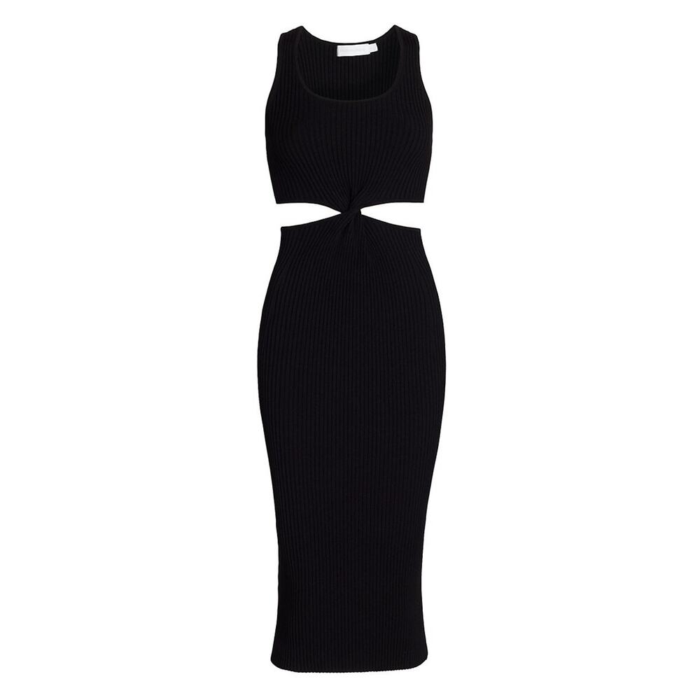 Simkhai Ribbed Black Colleen Cutout Midi Dress Size M